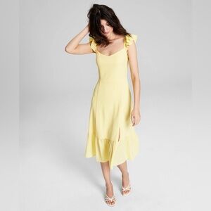 and Now This Women's Ruffled Side Front Slit Midi Dress Yellow size small bright
